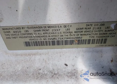 2009 Volkswagen Jetta Tdi z USA, uszkodzony, nr VIN 3VWRL71K79M062882